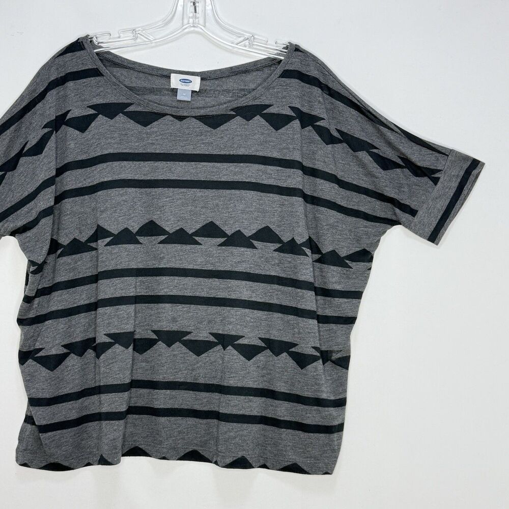 Old Navy Gray Black Stripes Short Sleeve Pullover Top Size M - Picture 15 of 16